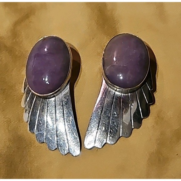 NAKAI Native American Earrings Sugilite Purple Dangle Sterling Old Pawn 4
